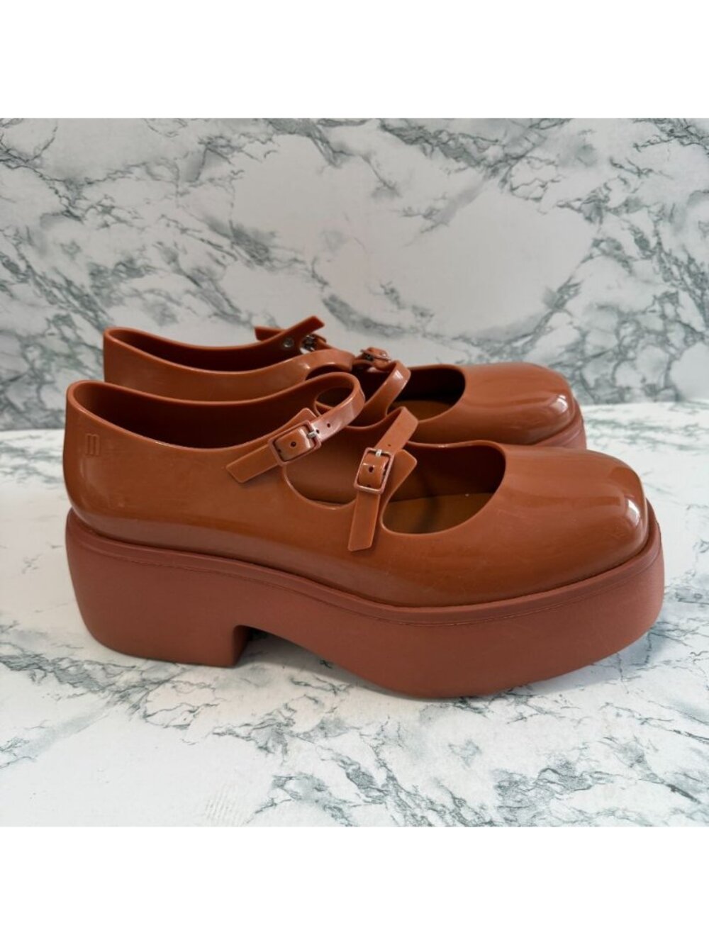 Melissa Women 10 Farah Platform Mary Jane Shoe Tan Rubber Y2K Go Go Retro Chunky